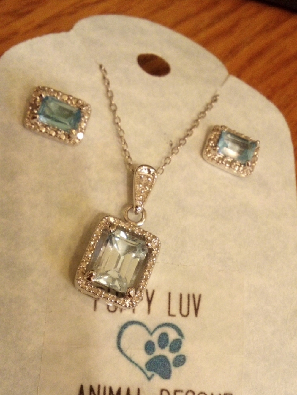 Blue Cubic Pendant and Stud Earring Set - Picture 5 of 5